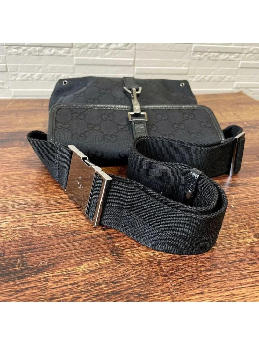 Gucci GG Canvas Leather Waist Bag Pouch Jackie